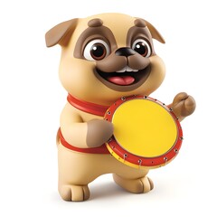 Fototapeta premium Cute Boxer Dog Playing Tambourine in 3D Illustration