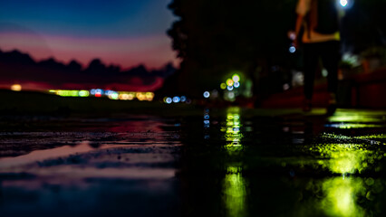 A beautiful serene river reflection at twilight showcasing an enchanting urban skyline