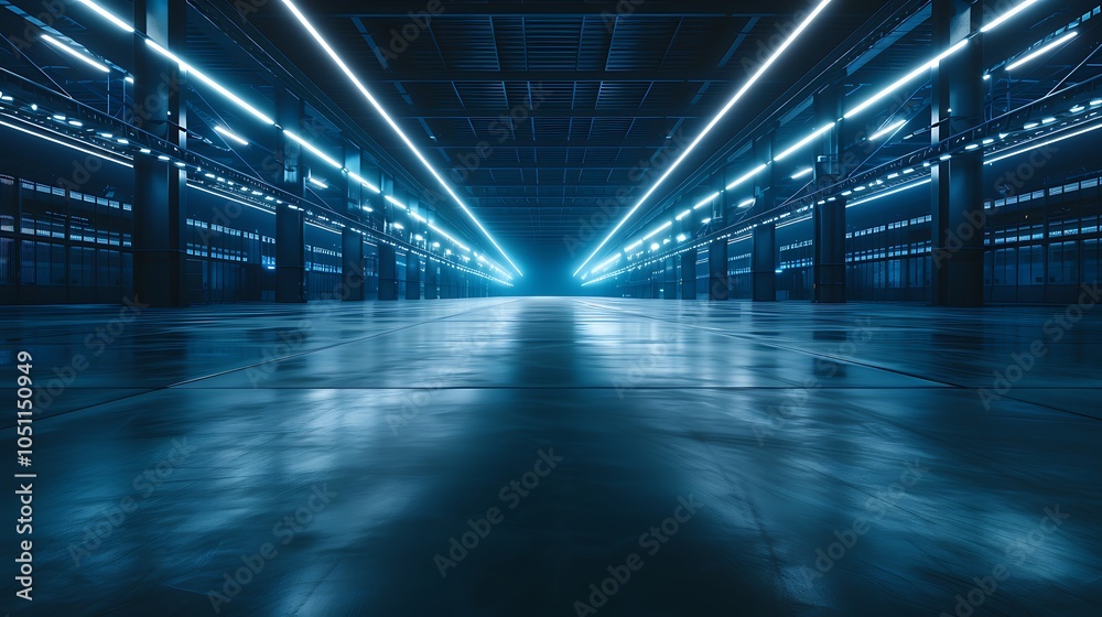 Poster massive industrial engineering facility with robotic arms and ai-driven systems manufacturing machin