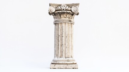 Elegant Corinthian column with intricate carvings stands against a white background, showcasing classical architectural beauty and design.