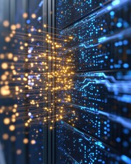 Fototapeta premium Overhead View of Server Center with Data Streams