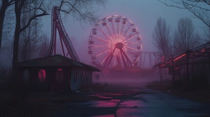 Abandoned Amusement Park in the Mist