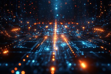 Obraz premium Abstract digital network with glowing lines and particles.