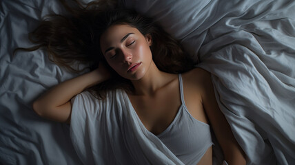 Naklejka premium sleep on bed blanket sleeping smiling beautiful dream Morning at Home