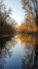 Obraz premium Tranquil River Reflection in Autumn Forest
