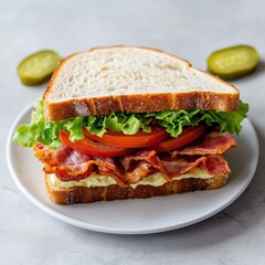 A classic BLT sandwich with crispy bacon, lettuce, tomato