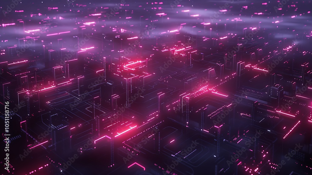 Poster sprawling industrial complex managing fuel systems with robotic arms and ai-driven technology