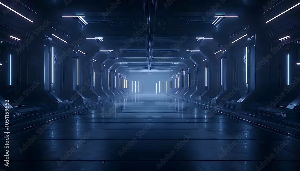 Poster Futuristic Smart Factory Fully Automated by Digitalization with AI Monitoring and Glowing Interfaces
