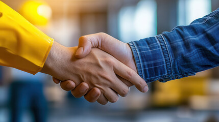 close up of two hands shaking, symbolizing agreement and partnership in professional setting. image conveys trust and collaboration between individuals