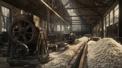 Abandoned Industrial Building with Cotton Processing Machinery