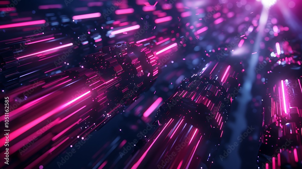 Aufkleber Futuristic Factory With Neon Lights and Advanced Robotics, Where AI Controls Autonomous Manufacturing Processes With Precision