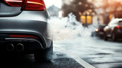 Closeup of Car Exhaust Pipe Emitting CO2 Smoke