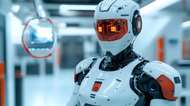 A humanoid robot skillfully conducting high precision repairs on the advanced interface of a futuristic car with holographic tools floating beside it in a sophisticated futuristic garage setting