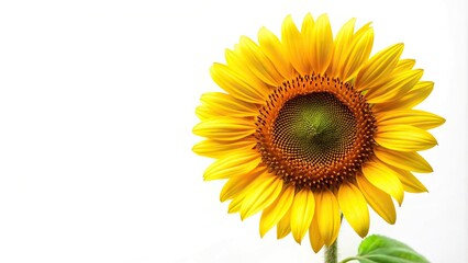 Vibrant wide-angle sunflower on white background