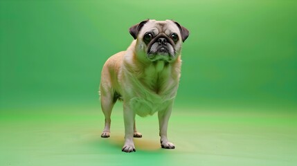 Obraz premium Fashionable Pug Posing on Vibrant Green Background with Brilliant Lighting