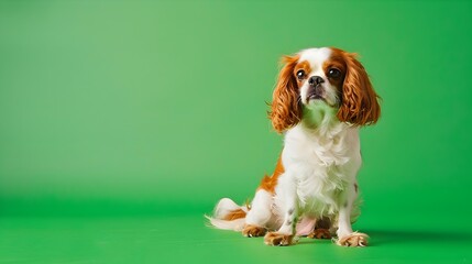Elegant Cavalier King Charles Spaniel Posing on Green Screen Background for Fashion Photography