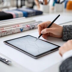 Fashion Designer Sketching on Digital Tablet