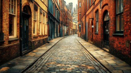 Obraz premium Narrow brick street with a cobblestone sidewalk