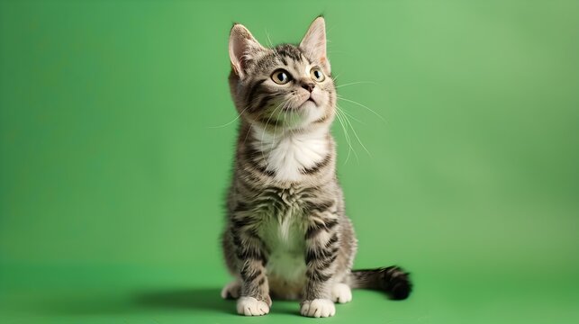 Rambunctious American Shorthair Cat in Fashion Photography Style on Green Screen