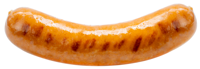 German bratwurst sausages isolated on white background. Grilled smoke beef sausage isolated on white background PNG file.