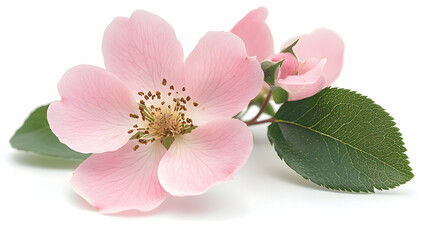 Obraz premium Pink Flower with Green Leaves, delicate flower, blossom, bloom, rose, wild rose