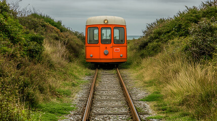 Red Train on a Rural Track, railway, railroad, countryside, nature, landscape
