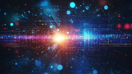 Obraz premium Dynamic abstract image with a sense of digital technology, featuring a glowing lattice structure in an orange hue View of abstract digital background, template for designers. 