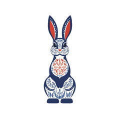 Ornate Blue Bunny with Red Floral Design