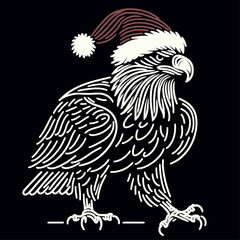 Festive Representation of a Bald Eagle Celebrating Holiday Cheer with a Santa Hat