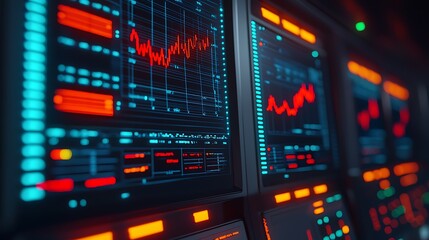 Obraz premium Digital Exchange Screens with Cryptocurrency Data Insights