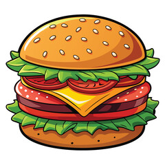 Realistic Juicy Hamburger on White Background Vector Illustration for Food Design Projects