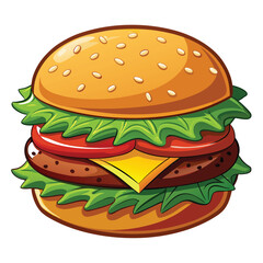 Realistic Juicy Hamburger on White Background Vector Illustration for Food Design Projects