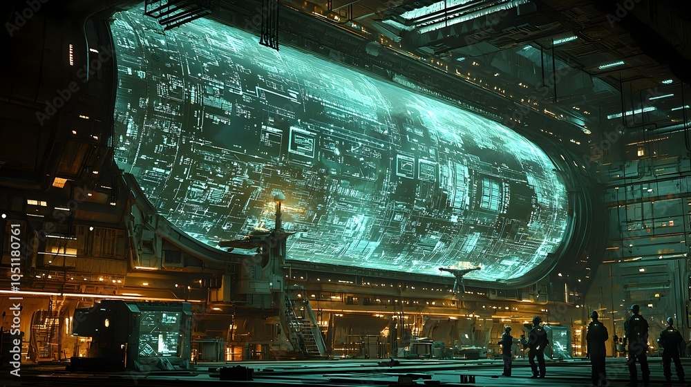 Poster futuristic construction site showcasing the of advanced technologies like robotics digital blueprint