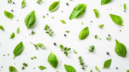 Artistic Arrangement of Herbs on White Background