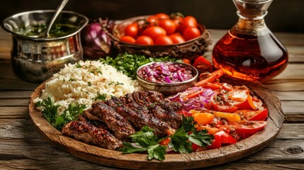 Obraz premium Rustic Middle Eastern Cuisine on Wooden Table