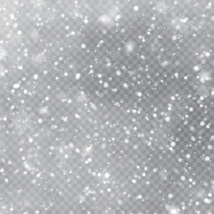 Beautiful Christmas Snowfall on Transparent Background for Holiday Designs. Vector
