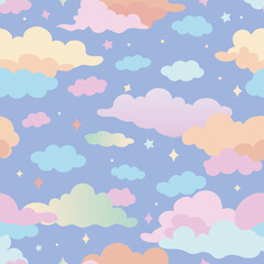 Sweet colored clouds with wavy graphics.Seamless pattern vector background.