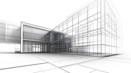 Modern Architecture building construction perspective design, building sketch line drawing on white background  Modern Architecture building construction perspective design, building sketch line

