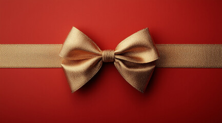 Golden bow on a red background close up, created with Generative AI technology