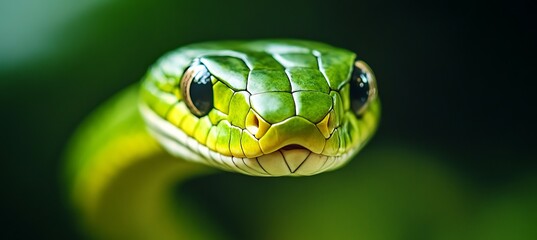 Fototapeta premium Green venom snake. Wildlife animal. Generative AI technology. 