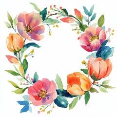 Obraz premium A vibrant floral wreath celebrating the beauty of nature through watercolor art
