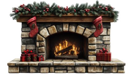 Cozy christmas fireplace, glowing warmth and festive decor for the holiday season