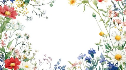 Vibrant floral border design featuring a variety of wildflowers for creative projects