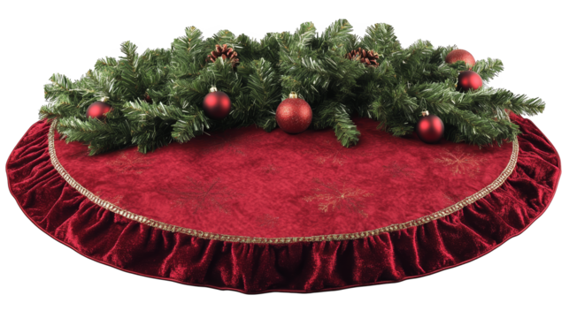 Festive red table decorated with a christmas tree for holiday cheer 