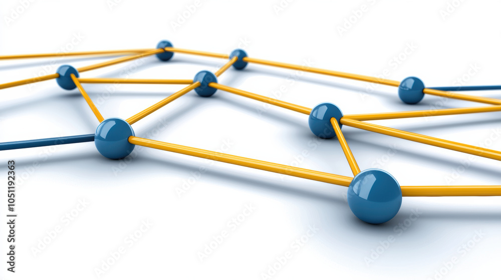 Poster connecting nodes in network with vibrant blue and yellow colors creates dynamic visual representatio