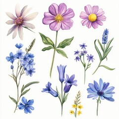 Obraz premium A vibrant collection of wildflowers explore the beauty of nature's blossoms in artful floral illustrations
