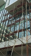 Scaffolding pole arrangement in a renovation project in an office building
