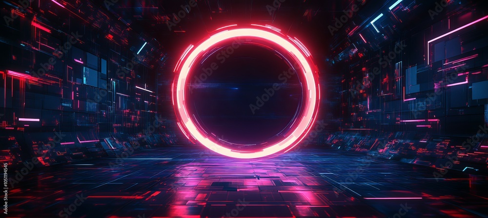 Poster red cyber portal teleport. generative ai technology.