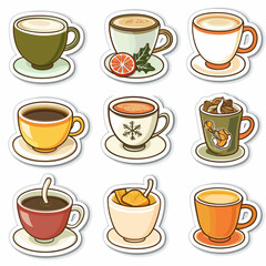 Obraz premium Hot Beverage Stickers: Coffee, Tea, Cocoa Vinyl Die Cut Set