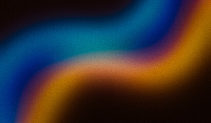 Orange pink blue black color dark grainy gradient backdrop design. Abstract vibrant dark colors wave shaped, noisy flow, bright, shine, glowing, website header, cover
